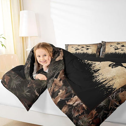 Erosebridal Duck Camo King Comforter Set Rustic Hunting Bedding Set Country Farmhouse Comforter for Kids Boys Teen Men,Camouflage Wild Animal Quilt Duvet