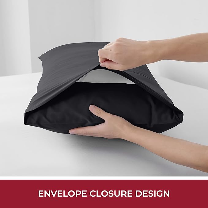 Mellanni Pillow Case - 1 PC Iconic Collection Pillowcases - Hotel Luxury, Extra Soft, Cooling Pillow Cover - Envelope Closure - Wrinkle, Fade, Stain Resistant (Body 20" x 54", Black)