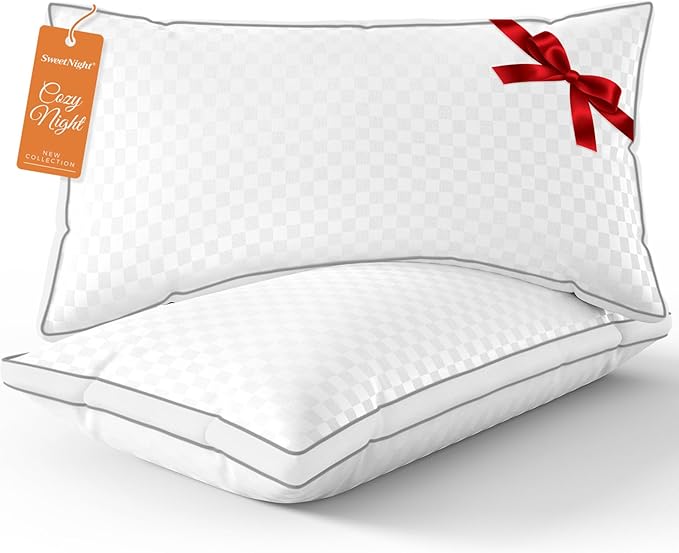 SweetNight Bed Pillows King Size Set of 2, Fluffy Luxury Hotel Collection Gusseted Large Pillows for Neck and Shoulder, Side Back Stomach Sleeper Pillow, Cozy Night 18"X34"