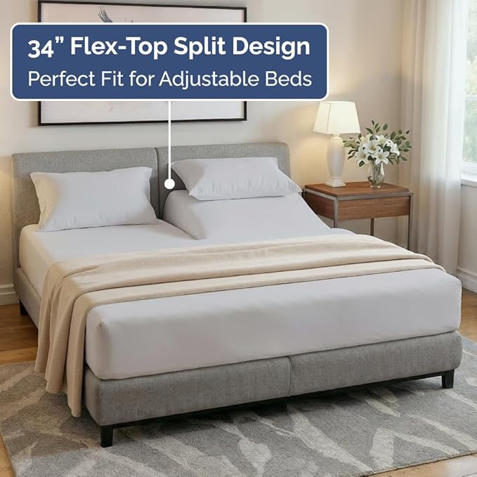 Flex Top Split Head King 4 Piece Sheet Set - Comfy Breathable & Cooling Bed Sheets Set - Hotel Luxury Bedding for Women, Men, Kids, Teens, Boys & Girls - Deep Pockets, Soft - Oeko-Tex - French Grey