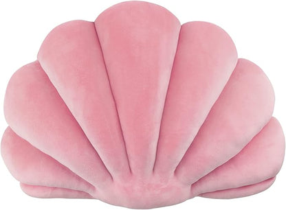 Yi-gog Seashell Pillow Sea Shaped Decorative Princess Throw Pillow 3D Velvet Soft Ocean Cute Throw Pillows for Bed Couch Chair Sofa Room 18 X 13 inch