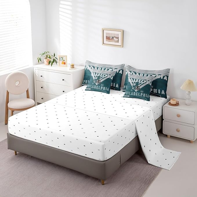Feelyou Football 7 Pieces Comforter Sets Full Size Rugby Sports Bedding Set for All Season Football City Bed in a Bag with Comforter, Sheets, Pillowcases & Cushion Cover