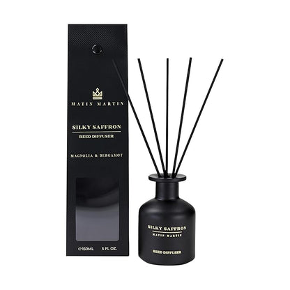 Matin Martin Silky Saffron Reed Diffuser 5 oz - Luxury Aromatherapy with Magnolia, Bergamot - Home Decor Gift for Bedroom, Office, Living Room, Bathroom - Long-Lasting Scent - Premium Fragrance Sticks