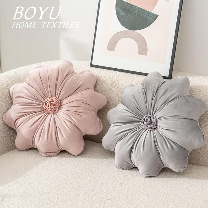 15.7 Inches Round Throw Pillows Velvet Flower Chair Cushion for Couch Sofa Chair Bed Home Decoration
