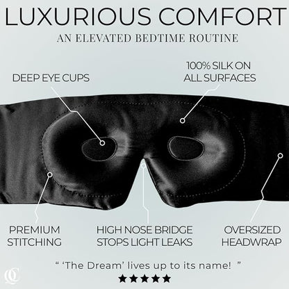 3D Silk Sleep Mask, Sleep Longer in Total Darkness and Comfort. Total Blackout Liner Blocks Light, Lightweight, 100% Silk 22 Momme, Foam Countour Does Not Crush Eyelashes (Obsidian Black)