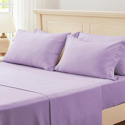 Zzlpp Queen Comforter Set 7 Pieces, Light Purple Seersucker Bed in a Bag with Comforter, Pillow Shams, Pillowcases, Flat Sheet, Fitted Sheet