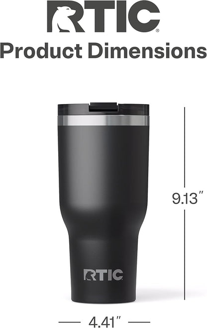 RTIC 40oz Essential Tumbler with Lid, Ceramic Lined, Insulated, Stainless Steel, Metal, Double Wall Vacuum-Insulation, Travel Cup for Iced Coffee, Tea, Hot and Cold Drink, Black