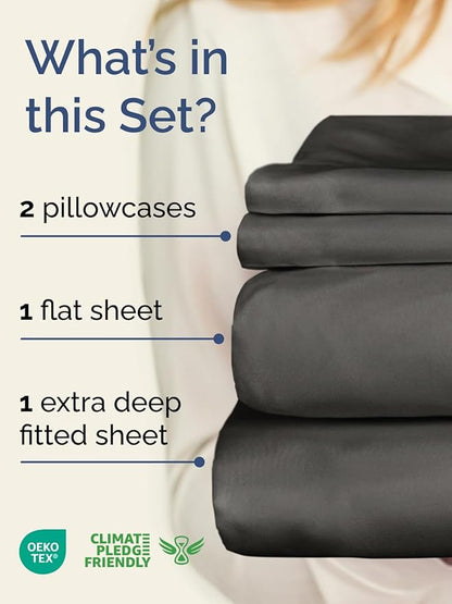 Extra Deep Twin XL Sheet Set - 4 Piece Breathable and Cooling Sheets - Hotel Luxury Bedding for Women, Men, Kids & Teens - Easy Secure Fit - Soft, Wrinkle Free & Comfy - Extra Deep Pockets - Charcoal