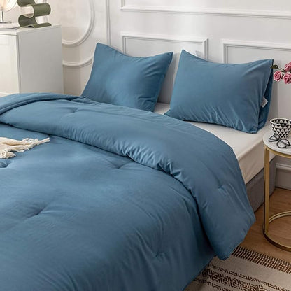 Pureant Blue Comforter Set Twin 3Pcs Dusty Blue Bedding Comforter Sets for Women Men Cotton Lake Blue Twin Comforter Soft Grayish Blue Twin Size Comforter Sets Solid Haze Blue Quilt Breathable