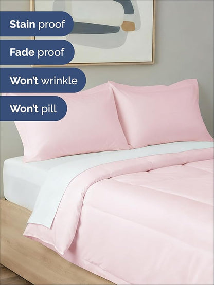 Queen Comforter Set - 3 Piece Bed Set for All Seasons - 1 Soft Quilted Comforter with Corner Tabs & 2 Pillow Shams - Comfy, Cozy & Breathable - Premium Down Duvet Insert - Queen Size, Lavender Pink