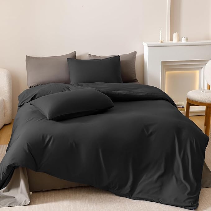 Luxlovery Black Comforter Full Size Men Women Solid Black Bedding Comforter Set Full Dark Color Quilts Blanket Soft Breathable Lightweight Pure Fluffy Comforter Set