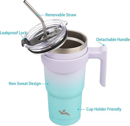 20 oz Tumbler with Handle and 2 Straw 2 Lid, Insulated Water Bottle Stainless Steel Vacuum Cup Reusable Travel Mug, Lavender Green