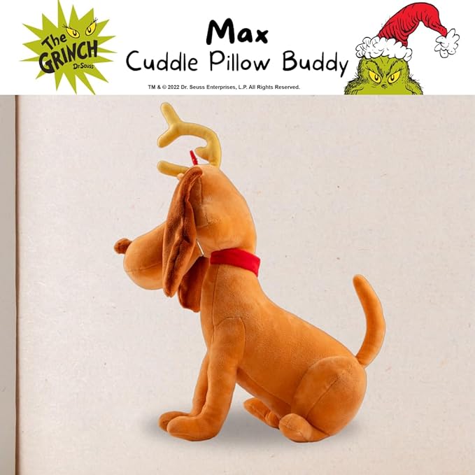 Dr. Seuss The Grinch Max Dog Holiday & Christmas Bedding Super Soft Plush Cuddle Pillow Buddy, (Officially Licensed Product) by Franco