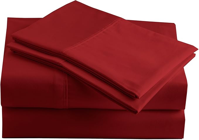 Peru Pima 415 Thread Count Percal Queen Sheet Set - 100% Peruvian Pima Cotton, 4 Piece (Flat, Fitted, 2 Pillowcases) - Cooling, Crisp, Deep Pocket, Hotel Quality Bedding - Burgundy