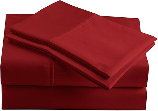 Peru Pima 415 Thread Count Percal Queen Sheet Set - 100% Peruvian Pima Cotton, 4 Piece (Flat, Fitted, 2 Pillowcases) - Cooling, Crisp, Deep Pocket, Hotel Quality Bedding - Burgundy