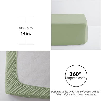 Zzlpp King Comforter Set 7 Pieces, Sage Green Seersucker Bed in a Bag with Comforter and Sheets, All Season Bedding Sets with 1 Comforter, 2 Pillow Shams, 2 Pillowcases, 1 Flat Sheet