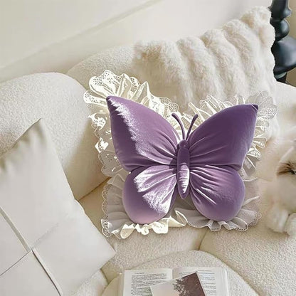 Butterfly Throw Pillow, Butterfly Shaped Decorative Pillow for Sofa Couch Bed, Plush Velvet Lumbar Support Cushion for Office Chair & Car Seat (Purple)