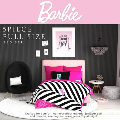 Barbie 1959 Super Soft Cozy Reversible Comforter and Sheet Set, 5 Piece Full Size, (Official Licensed Product) by Franco Collectibles