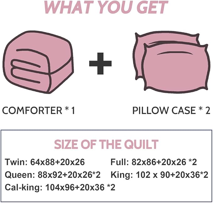 Decroom Lightweight Full Comforter Set with 2 Pillow Sham - 3 Pieces Set - Quilted Down Alternative Comforter/Duvet Insert for All Season - Pink - Full Size