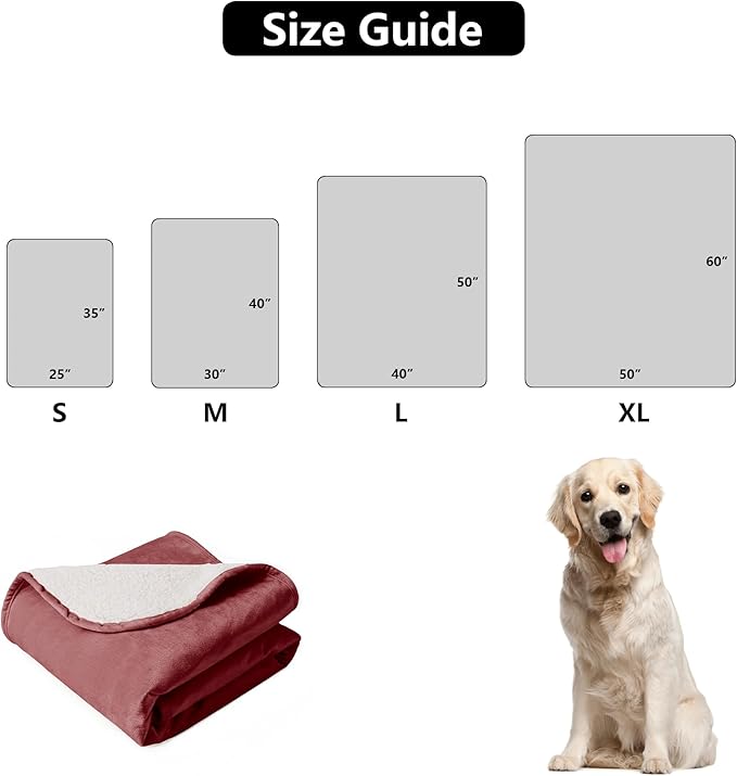 Waterproof Dog Blankets for Medium Dogs, Washable Pet Blanket for Indoor Cats, Plush Sherpa Puppy Throw Furniture Protector for Bed Couch Sofa(30"x40",M,Burgundy Red)