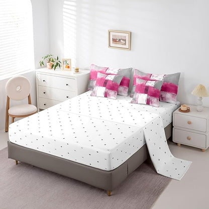 Erosebridal Pink White Grey Bedding Full Size 7pcs Oil Painting Comforter Set, Tie Dye Bed in a Bag Ombre Bedding Comforter Sets with Flat Sheet, Fitted Sheet, Pillowcases, Throw Pillow Covers
