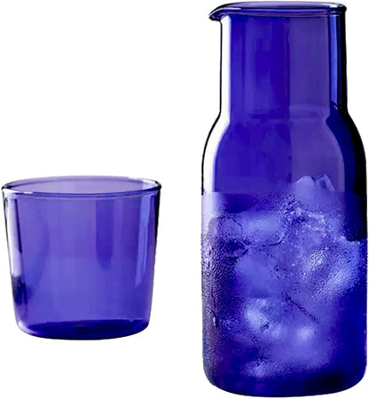 Bedside Carafe and Glass Cup, Bedside Water Carafe with Tumbler, 20oz Bedside Carafe with Cup for Guest Room Bathroom Living Room (B)