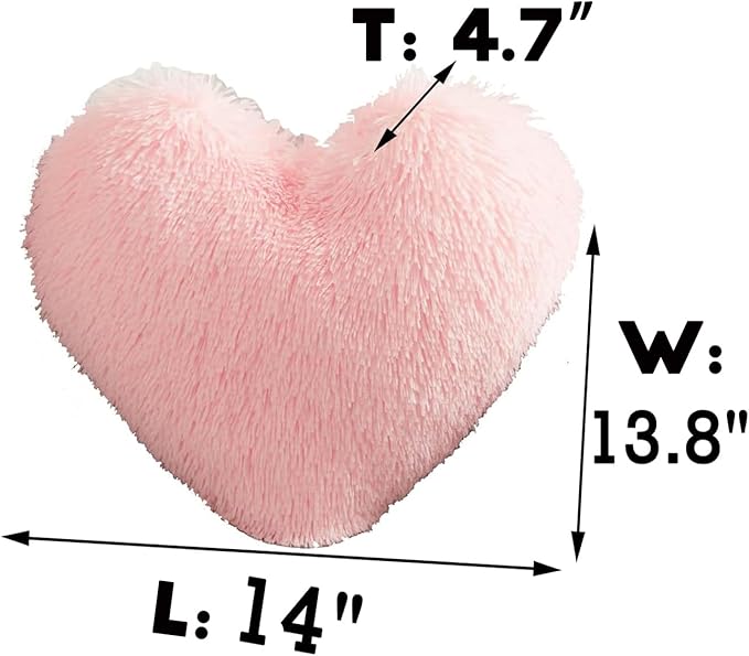 MorroMorn Fluffy Heart Throw Pillows, Shaggy Decorative Pillow for Sofa Couch Bed, Cute Room Decor Decorations for Women Girls Kids (Pink)