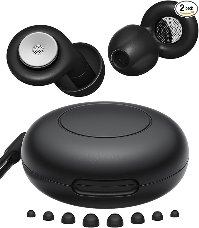 Sleep Noise-Canceling Earplugs 50dB Noise Reduction 4 Ear Tip Sizes Reusable Noise-Canceling Earplugs Silicone Hearing Protection Gear Ideal for Work and Travel (Black) (Black)