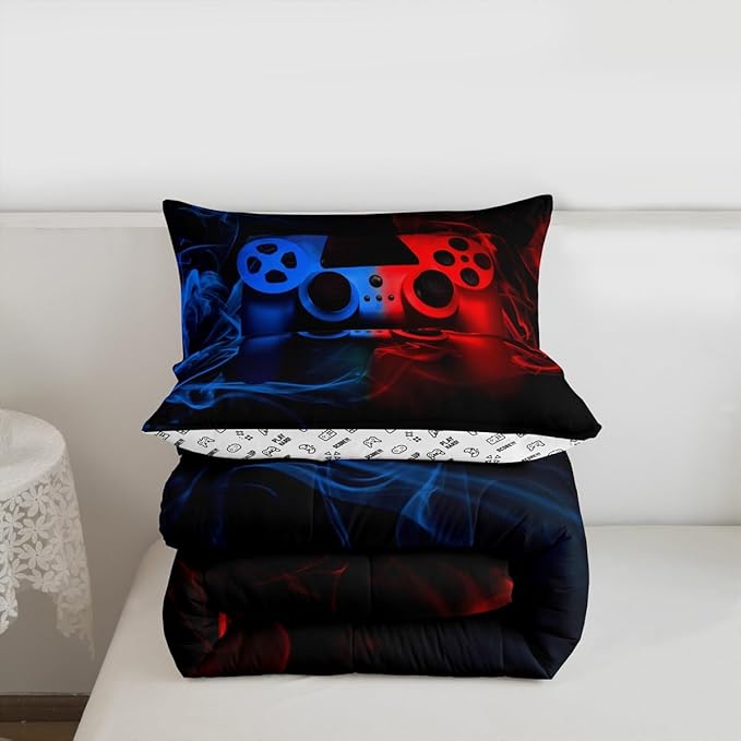 Erosebridal Queen Comforter Set for Boys, Gaming Bedding Sets, Kids Toddler Bedding Set, Red, Blue