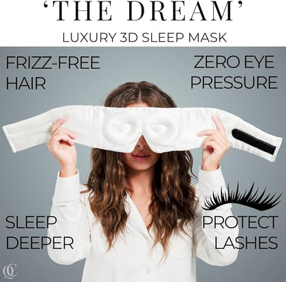 3D Silk Sleep Mask, Sleep Longer in Total Darkness and Comfort, Total Blackout Liner Blocks Light, Lightweight, 100% Silk 22 Momme, Foam Countour Does Not Crush Eyelashes (Pearl White)