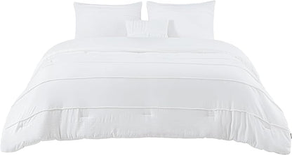Bedsure California King Comforter Set - 4 Pieces Pinch Pleat Bed Set, White Boho Bedding for All Season, 1 Soft Comforter, 2 Pillowcases, 1 Decorative Pillow