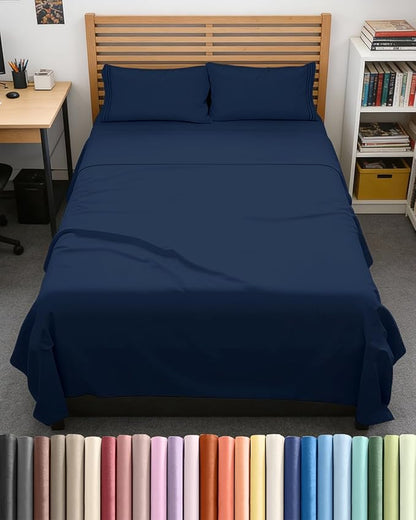 Full XL Size 4 Piece Sheet Set - Comfy Breathable & Cooling Bed Sheets Set - Hotel Luxury Bedding for Women, Men, Kids, Teens, Boys & Girls - Deep Pockets, Soft, Wrinkle Free - Oeko-Tex - Navy Blue