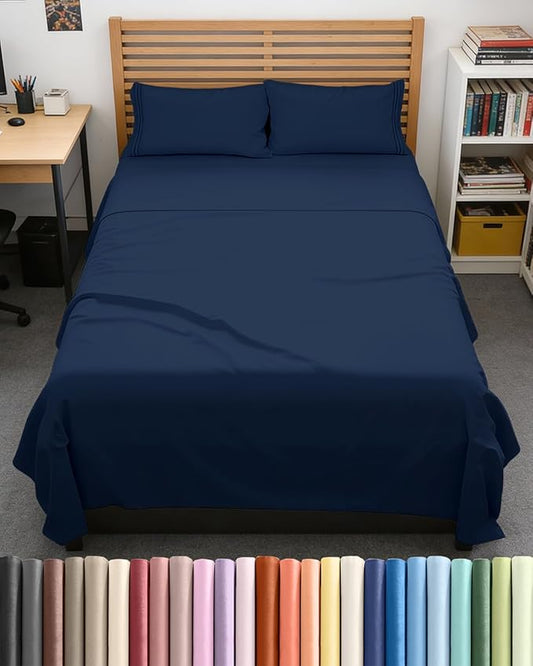 Full XL Size 4 Piece Sheet Set - Comfy Breathable & Cooling Bed Sheets Set - Hotel Luxury Bedding for Women, Men, Kids, Teens, Boys & Girls - Deep Pockets, Soft, Wrinkle Free - Oeko-Tex - Navy Blue