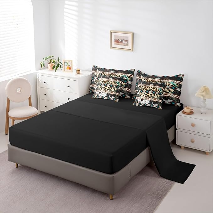 Erosebridal Aztec King Comforter Set Leopard Print 7-Piece Bed in A Bag Cowhide Exotic Fur Ink Splash Cheetah Ethnic Sheets and Pillowcases Beige Green Bed Sets