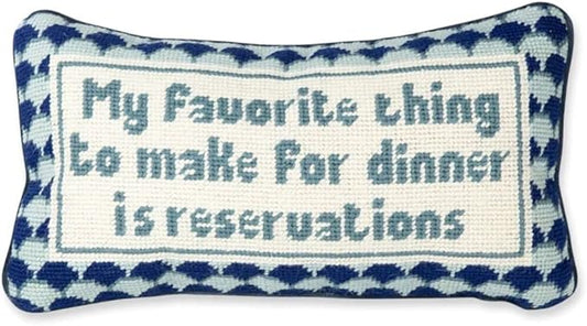FURBISH Needlepoint Decorative Throw Pillow - with Reservations - 8" x 14" - Small Embroidered Accent Pillow for Bed, Chair, Couch, Sofa - Eclectic Home Decor