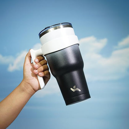 40 oz Tumbler with Handle and 2 Straw 2 Lid, Insulated Water Bottle Stainless Steel Vacuum Cup Reusable Travel Mug,Day Night