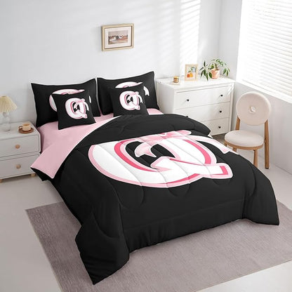 jejeloiu Kawaii Pink Bow Queen Comforter Set with Sheets,Gifts for Women Teen Girl,Personalized Initial Letter 7 Piece Bedding Set,Soft Monogrammed Bed in a Bag with Comforter,Sheets,Pillowcases