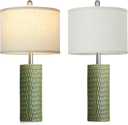 Modern Ceramic Table Lamps for Night Stands - Bedside Lamps Set of 2 for Nightstand, 27" Green Elegant Bedroom Lamp for Night Stand Desk Side End Table Home Decor(2 Bulbs Included)