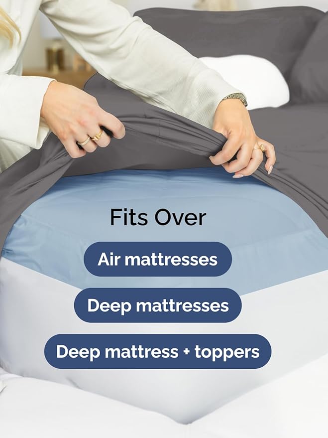 Extra Deep Split King Sheet Set - 7 Piece Breathable and Cooling Sheets - Hotel Luxury Bedding for Women, Men, Kids & Teens - Easy Secure Fit - Soft and Wrinkle Free - Extra Deep Pockets - Dark Grey
