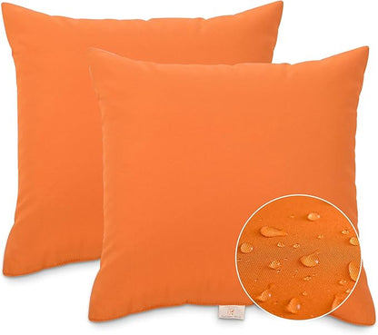 JMGBird Water-Resistant Outdoor Pillows Set of 2, 18x18 inch Durable Pure Orange Throw Pillows with Inserts for Patio Furniture