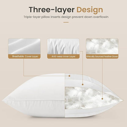 BHZ Throw Pillows 12x20 Euro Pillow Inserts Set of 2, Down Feather Alternative Pillow Inserts, Decorative Soft Large Square White Throw Pillows Insert for Couch Bed Dorm Sofa with Cotton Cover