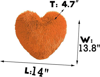 MorroMorn Fluffy Heart Throw Pillows, Shaggy Decorative Pillow for Sofa Couch Bed, Cute Room Decor Decorations for Women Girls Kids (Orange)