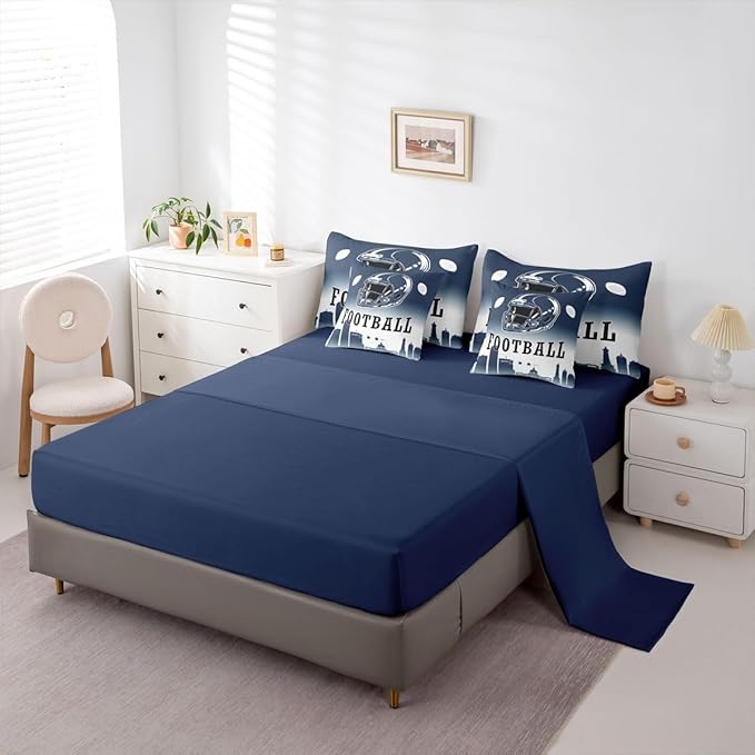 Erosebridal Football Queen 7 Piece Bedding Set for Boys Girls Sports Rugby Comforter Set with Sheets Ball Competitive Games Bed in A Bag for Kids and Adults,Football City Theme Bed Set(Indianapolis)