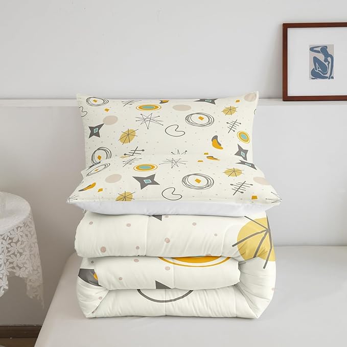 Kids Cartoon Atomic Bedding Set King Modern Mid Century Comforter Set, Retro Fifties Duvet Insert Hippie Abstract Quilt Sets, Geometric Polka Dots Bedding Comforters & Sets Teal Orange Room Decorative