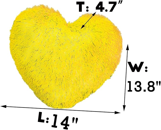 MorroMorn Fluffy Heart Throw Pillows, Shaggy Decorative Pillow for Sofa Couch Bed, Cute Room Decor Decorations for Women Girls Kids (Mustard Yellow)