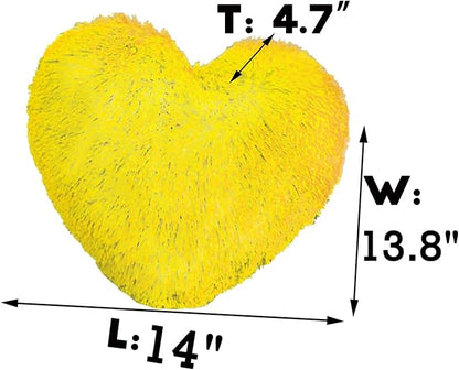 MorroMorn Fluffy Heart Throw Pillows, Shaggy Decorative Pillow for Sofa Couch Bed, Cute Room Decor Decorations for Women Girls Kids (Mustard Yellow)