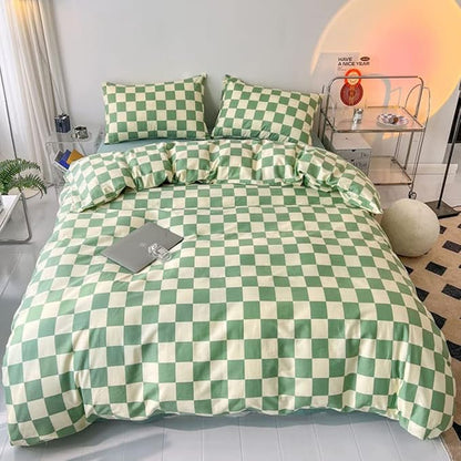 Pureant Green White Plaid Comforter Sets Twin Women Men Sage Green Checkerboard Grid Bedding Comforters Cotton Boys Girls Modern Grass Green and White Checkered Geometric Quilts Luxury Abstract Bed