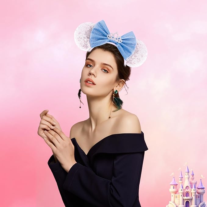 Mouse Ear Headbands,Sparkle Mouse Ears Headband for Women Girls Cartoon Princess Costume Cosplay Decoration (Cinderella)