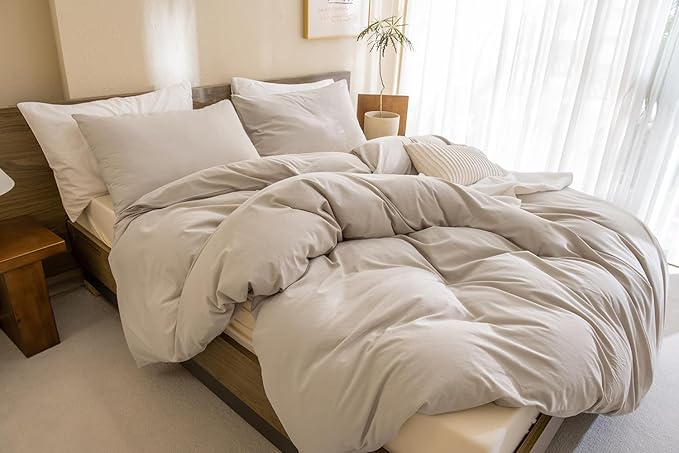 CozyTide King Bedding Set (104×90 Inch),Cotton Linen Feel Textured Comforter Set, 3 Pieces(1 Solid Comforter and 2 Pillowcases) Soft Lightweight Fluffy Bedding Comforter & Set for All Season