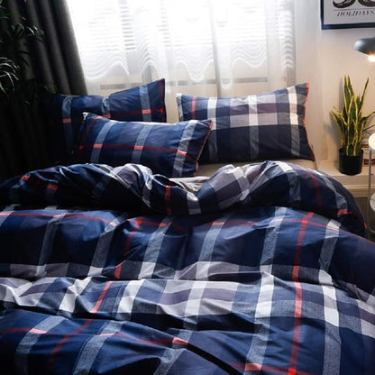 Pureant Navy Blue Plaid Comforter Set King Blue Grid Bedding Comforter Sets for Men Boys Tartan Geometric King Comforter Soft Buffalo Grid Quilts Boho Blue King Size Comforter Sets Breathable